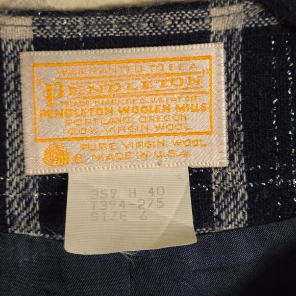 Pendleton Vintage Blue Silver Plaid Pure Virgin Wool Lady Jacket Size 6 - Picture 5 of 5